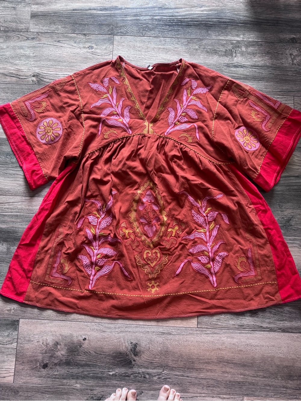 Embroidered Rust Red Pink Boho Women’s Dress or Tunic